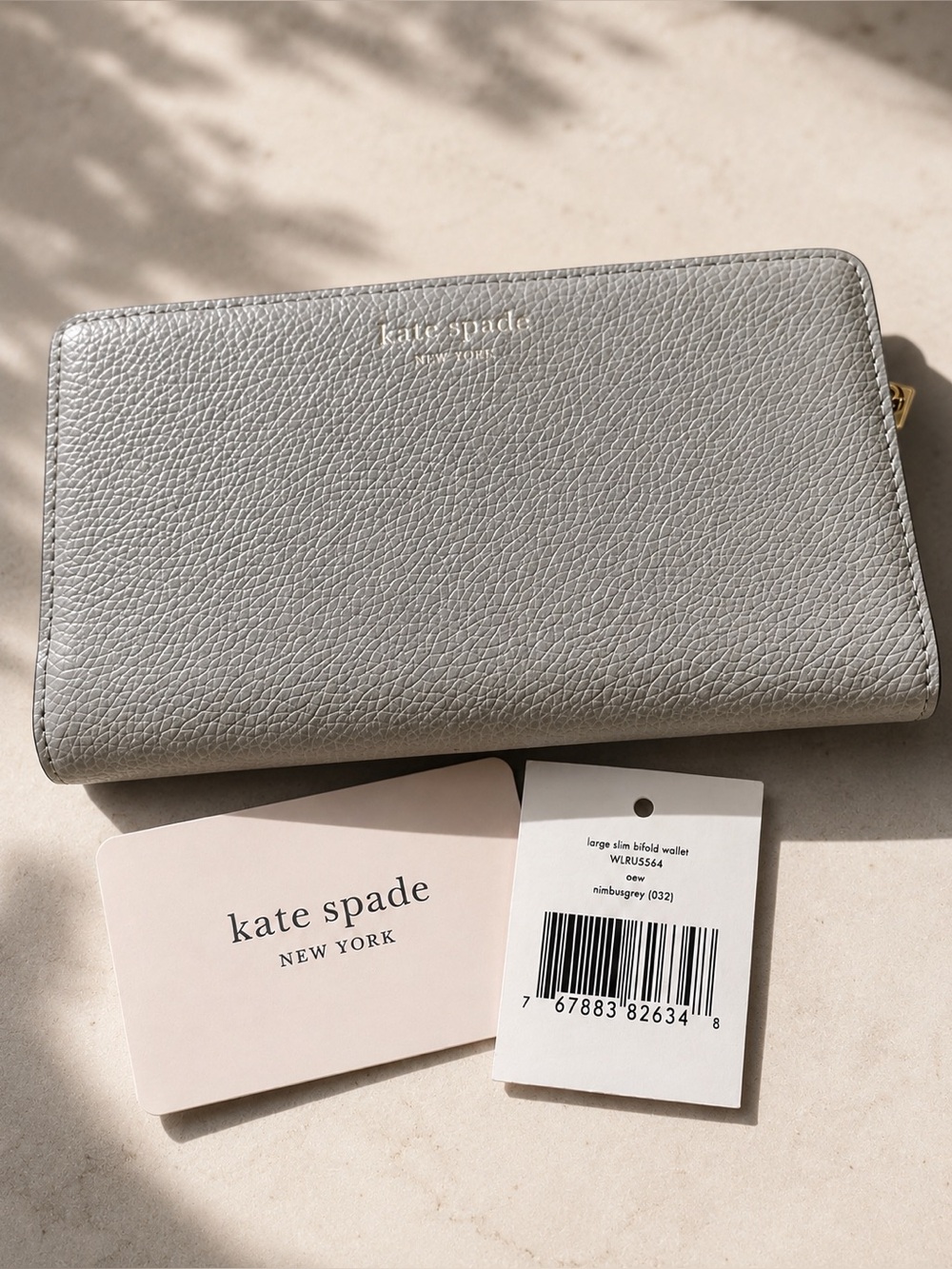 Kate Spade Grey Pebbled Large Slim Wallet with  Burgundy Interor EUC with Tags